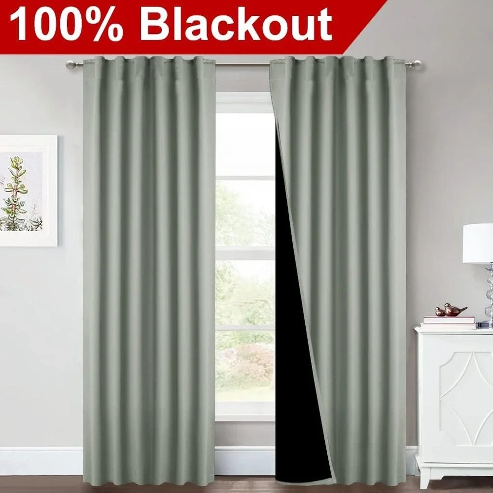Blackout Curtain Panels - Window Treatment Room Darkening Drapes - Grey‎ Gray